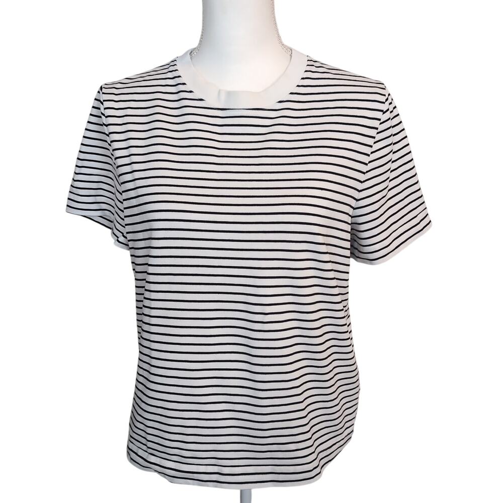 COS Black White Stripe Short Sleeve Cotton Crewneck Tee Size L